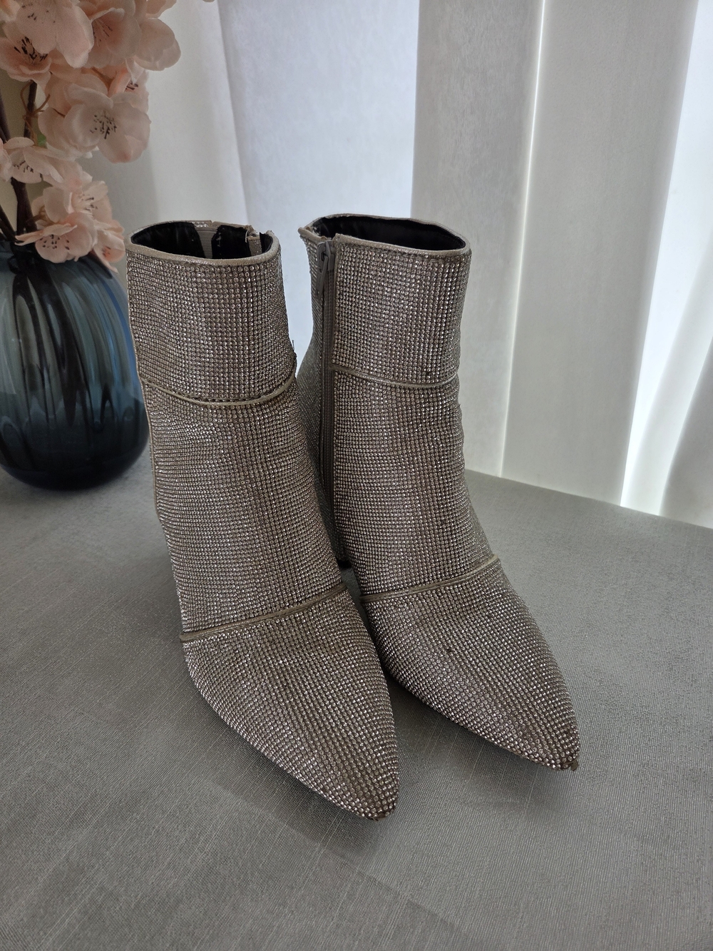 A new day Silver Crystal Rhinestone Pointed Toe Ankle Booties